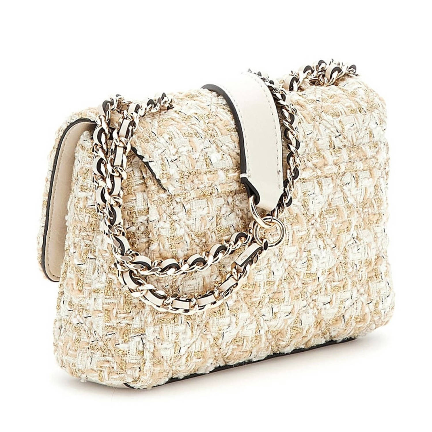 GUESS tweed crossbody tas Giully Mini goudkleurig