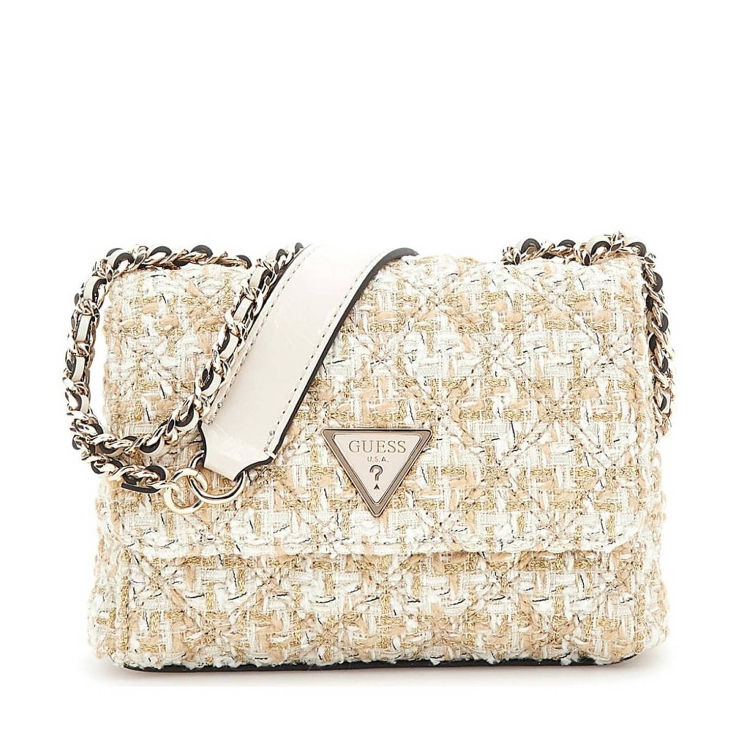GUESS tweed crossbody tas Giully Mini goudkleurig