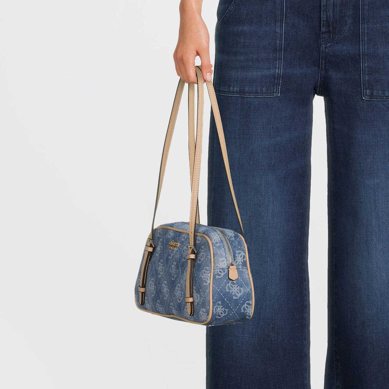 GUESS denim schoudertas Cerelia met logoprint blauw