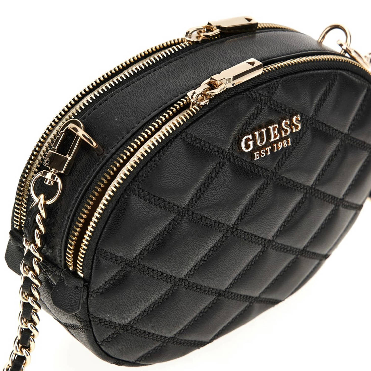 GUESS doorgestikte crossbody tas Tamsin zwart