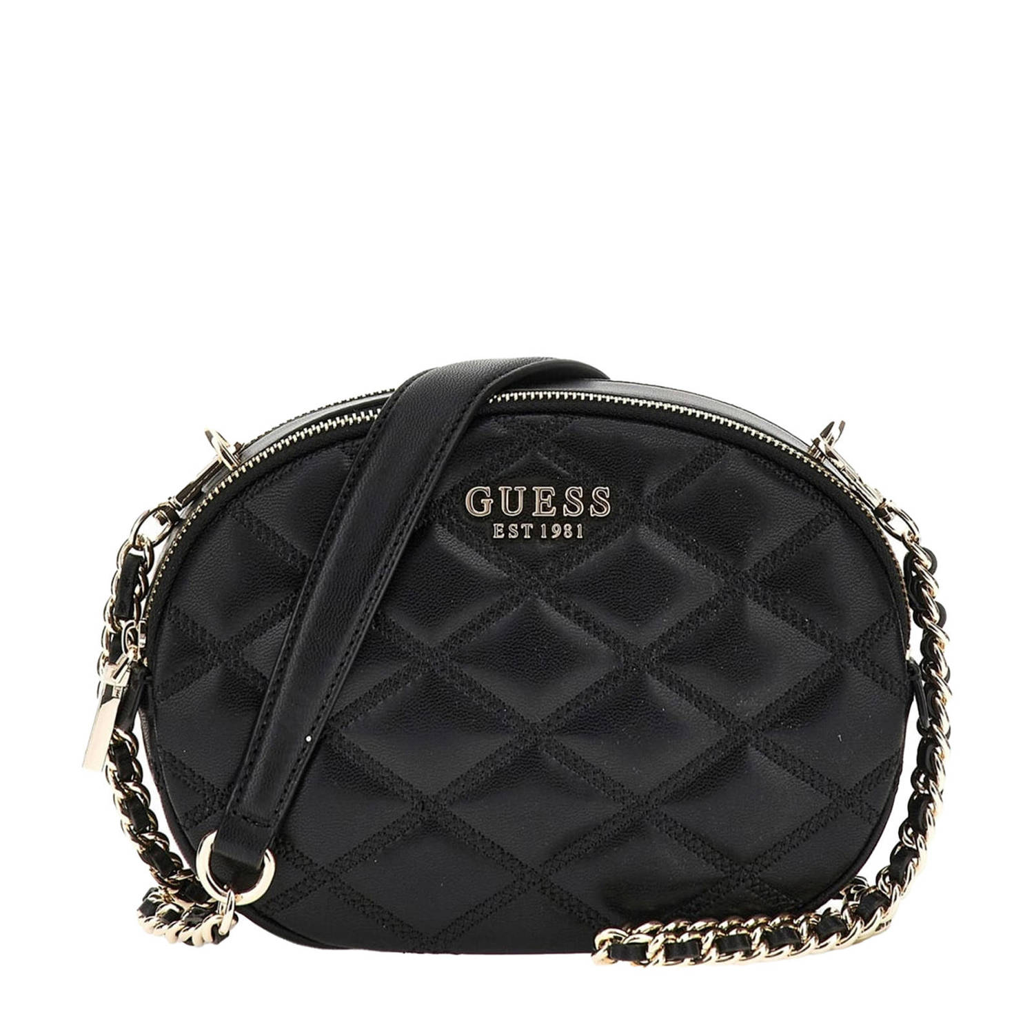 GUESS doorgestikte crossbody tas Tamsin zwart