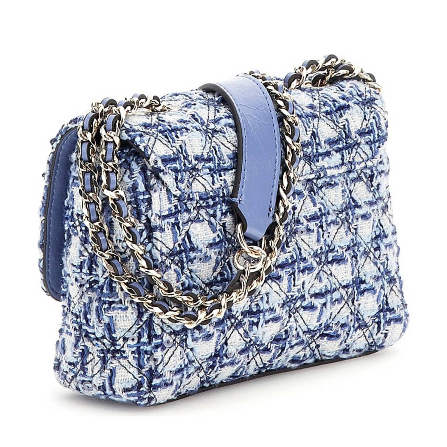 GUESS tweed crossbody tas Giully Mini blauw