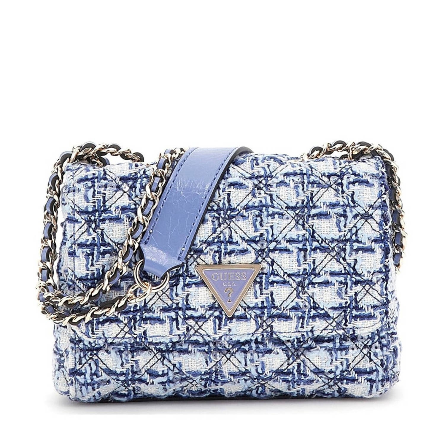 GUESS tweed crossbody tas Giully Mini blauw