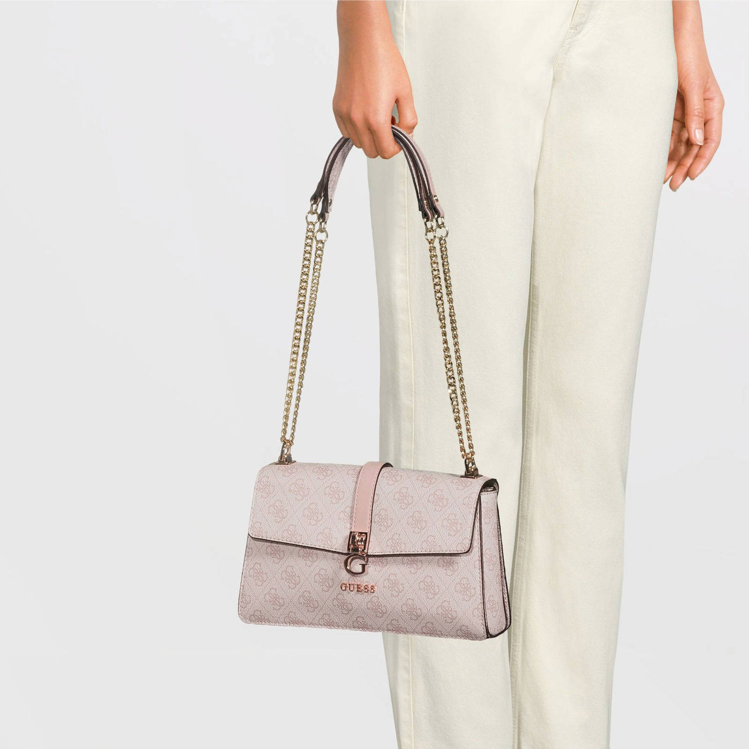 GUESS crossbody tas Zamira met logoprint lichtroze