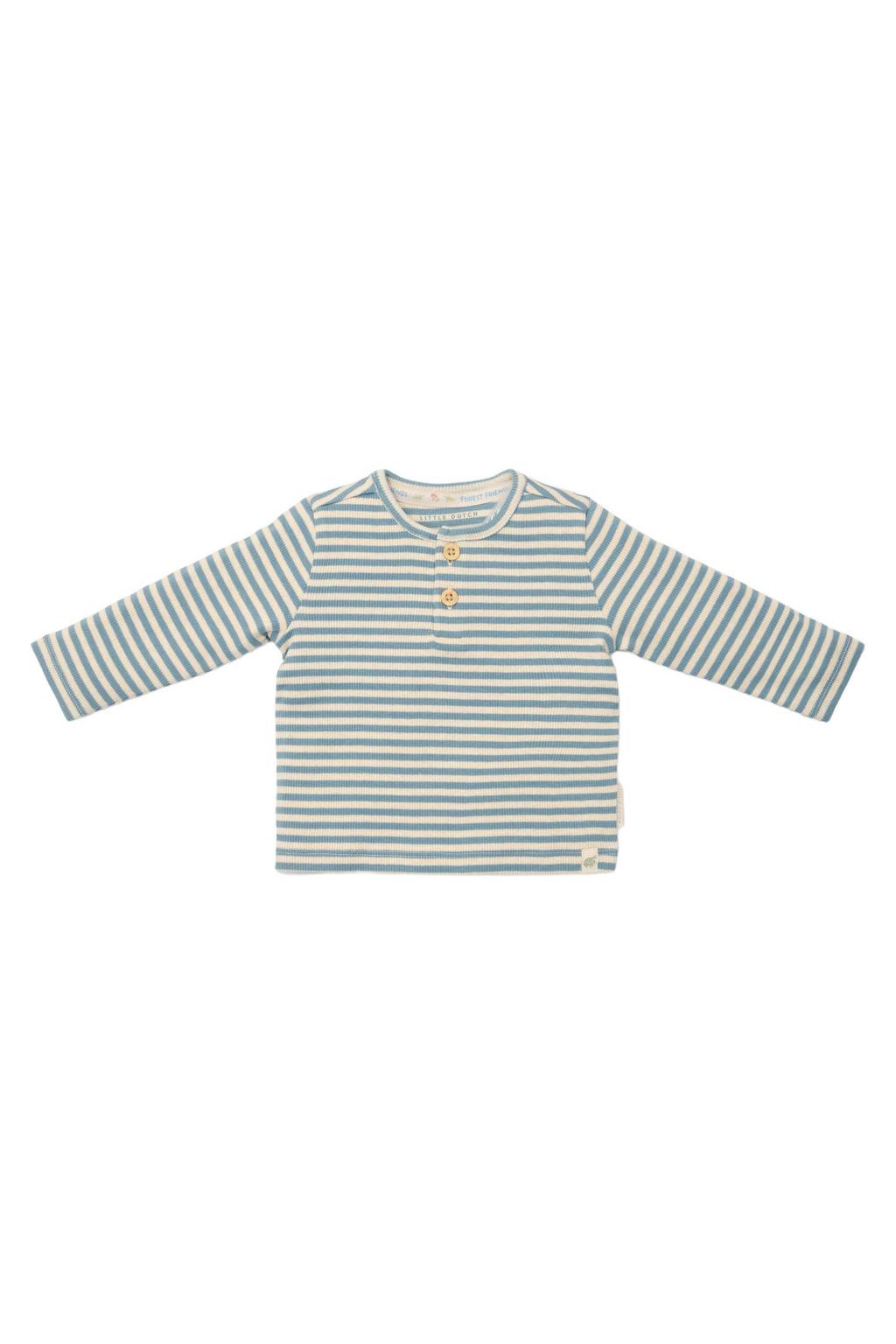 Blauwe jongens Little Dutch longsleeve van katoen met strepenprint, lange mouwen, ronde hals en knoopsluiting