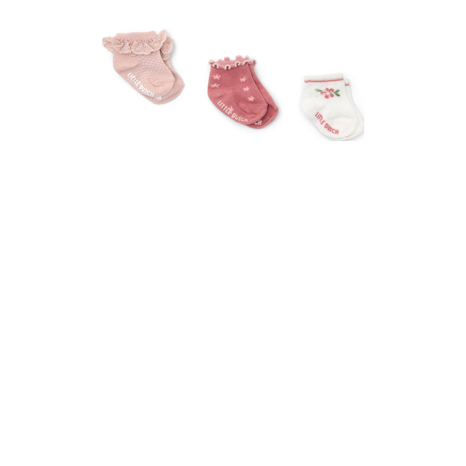 Little Dutch sokken set van 3 oudroze lichtroze wit