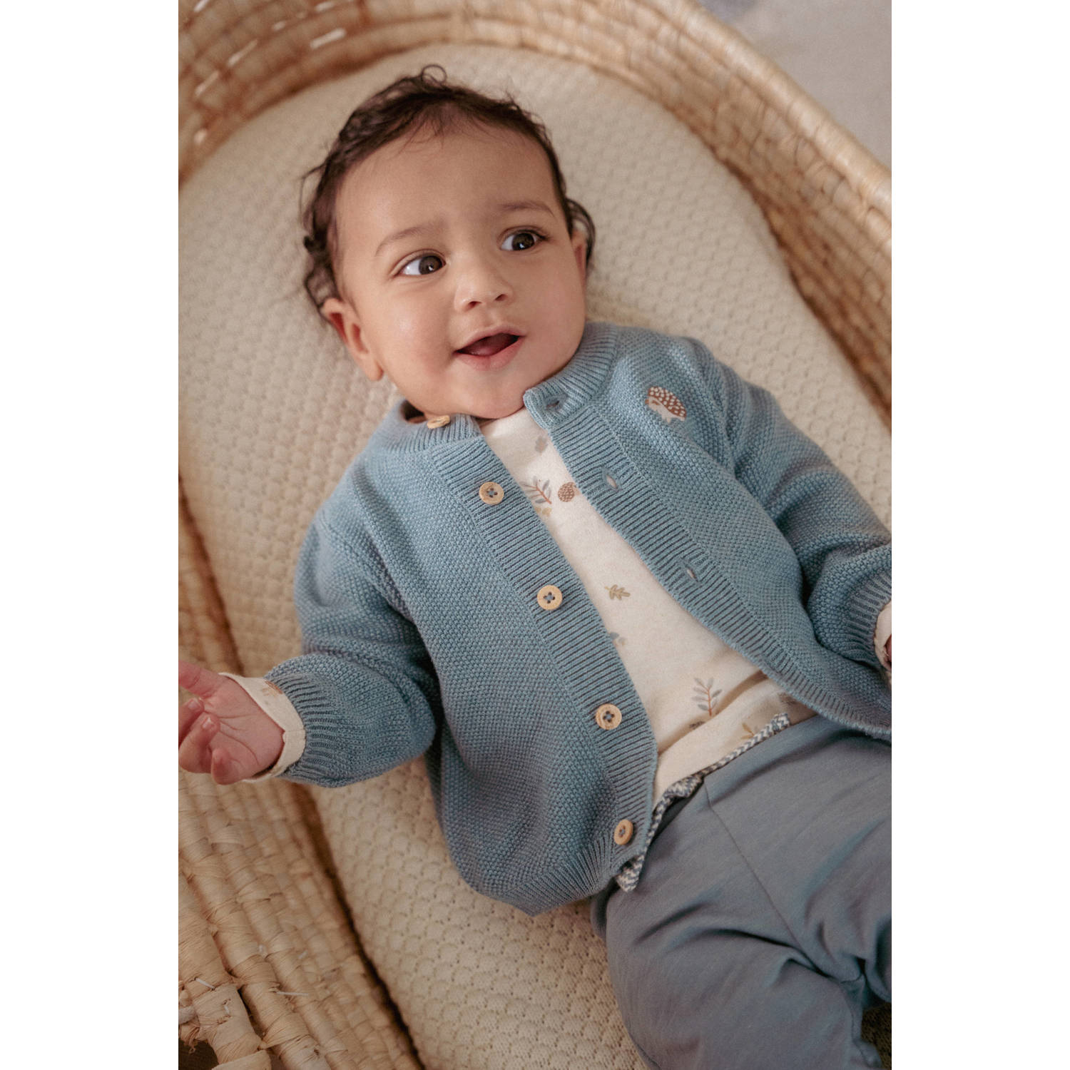 Little Dutch vest blauw fijn gebreid
