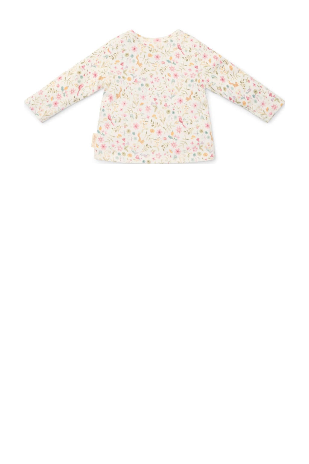Ecru, roze en groene meisjes Little Dutch longsleeve van katoen met bloemenprint, lange mouwen, ronde hals en drukknoopsluiting