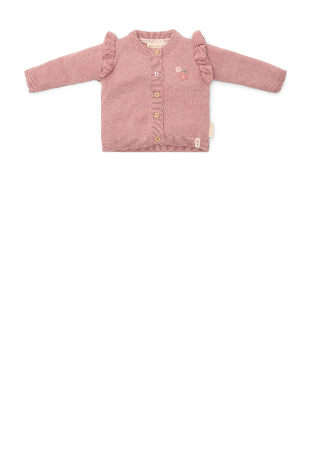 Roze meisjes Little Dutch vest fijn gebreid van katoen met effen, lange mouwen, ronde hals en knoopsluiting