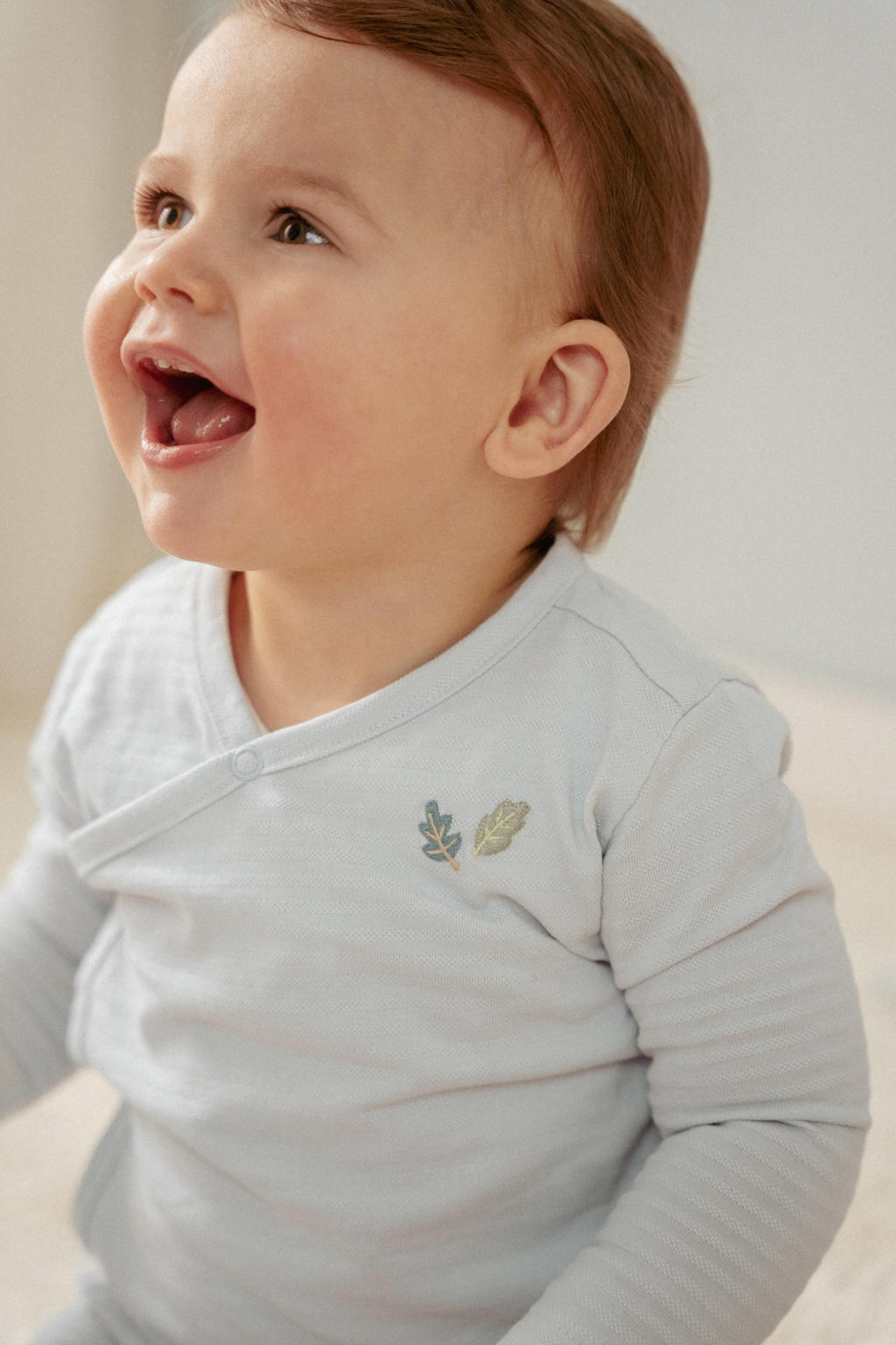 Lichtblauwe jongens Little Dutch longsleeve van katoen met effen, lange mouwen, V-hals, drukknoopsluiting en overslag detail