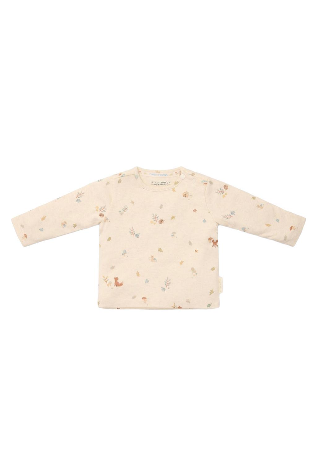 Zandkleurige jongens Little Dutch longsleeve Forest Nature van katoen met lange mouwen, ronde hals en drukknoopsluiting