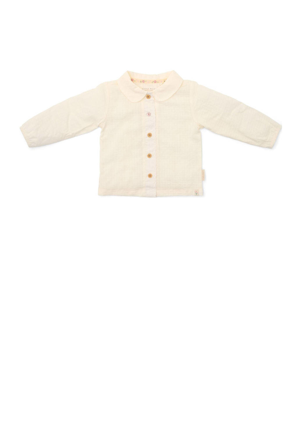 Ecru meisjes Little Dutch blouse van katoen met effen, lange mouwen, peter pan-kraag, knoopsluiting en textuur