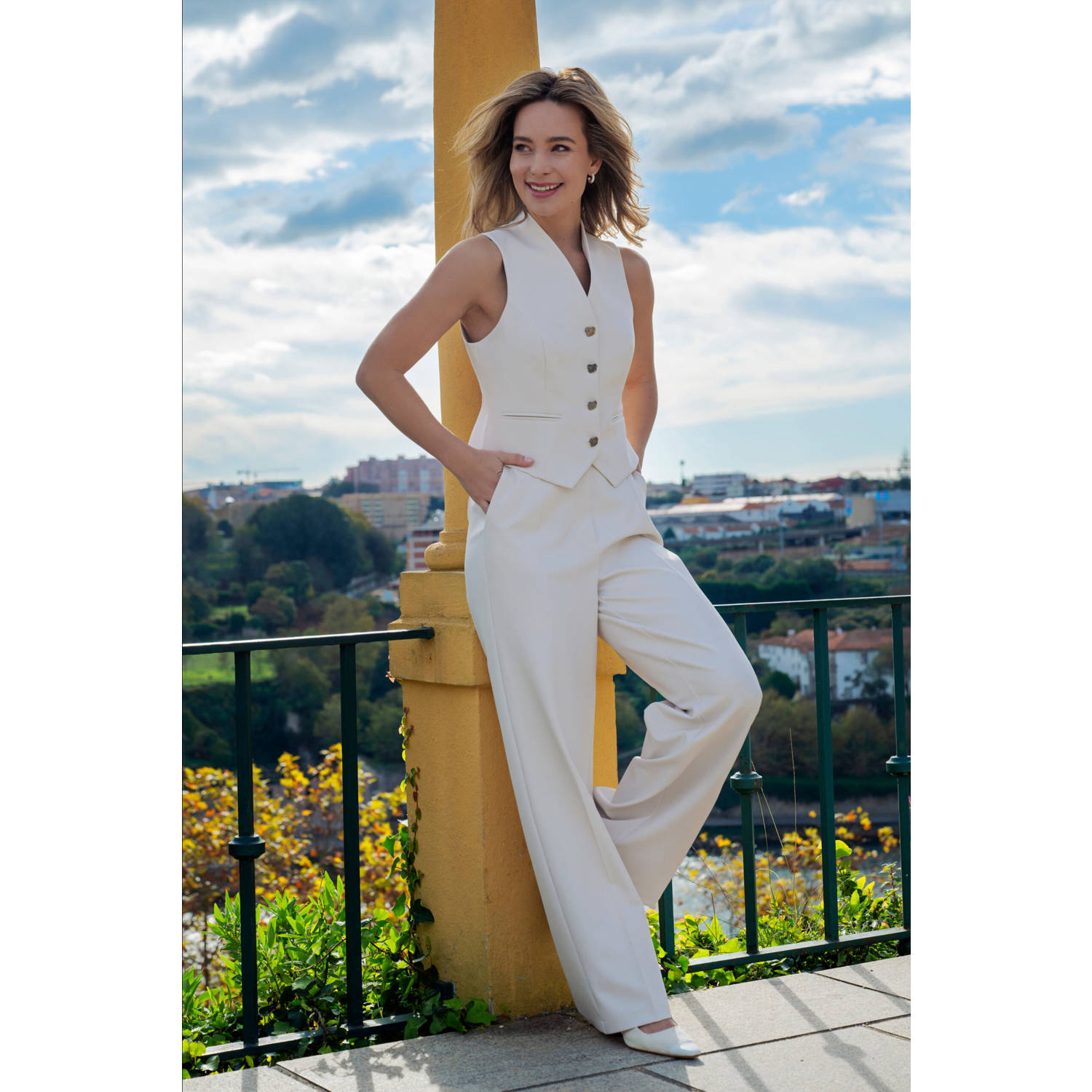 Elvira Collections straight regular waist pantalon ecru