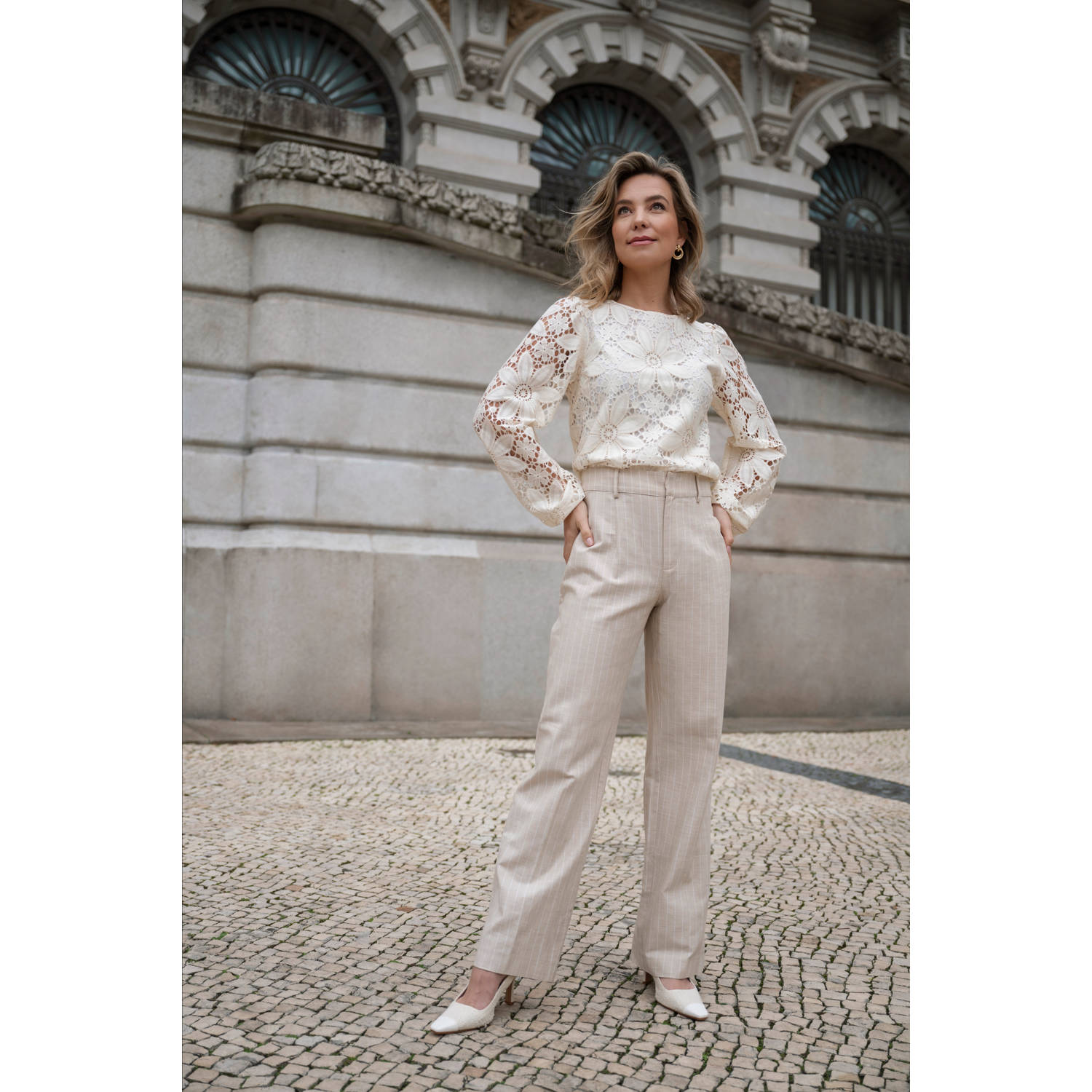 Elvira Collections straight regular waist pantalon crème