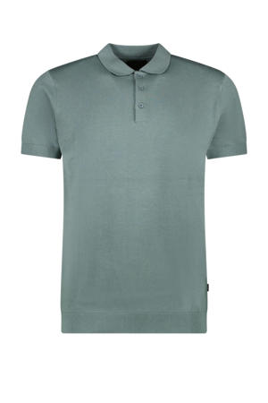 slim polo fijn gebreid grijsgroen