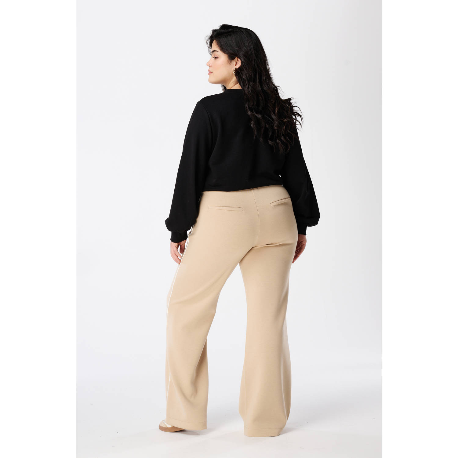 MS Mode wide leg high waist pantalon zand