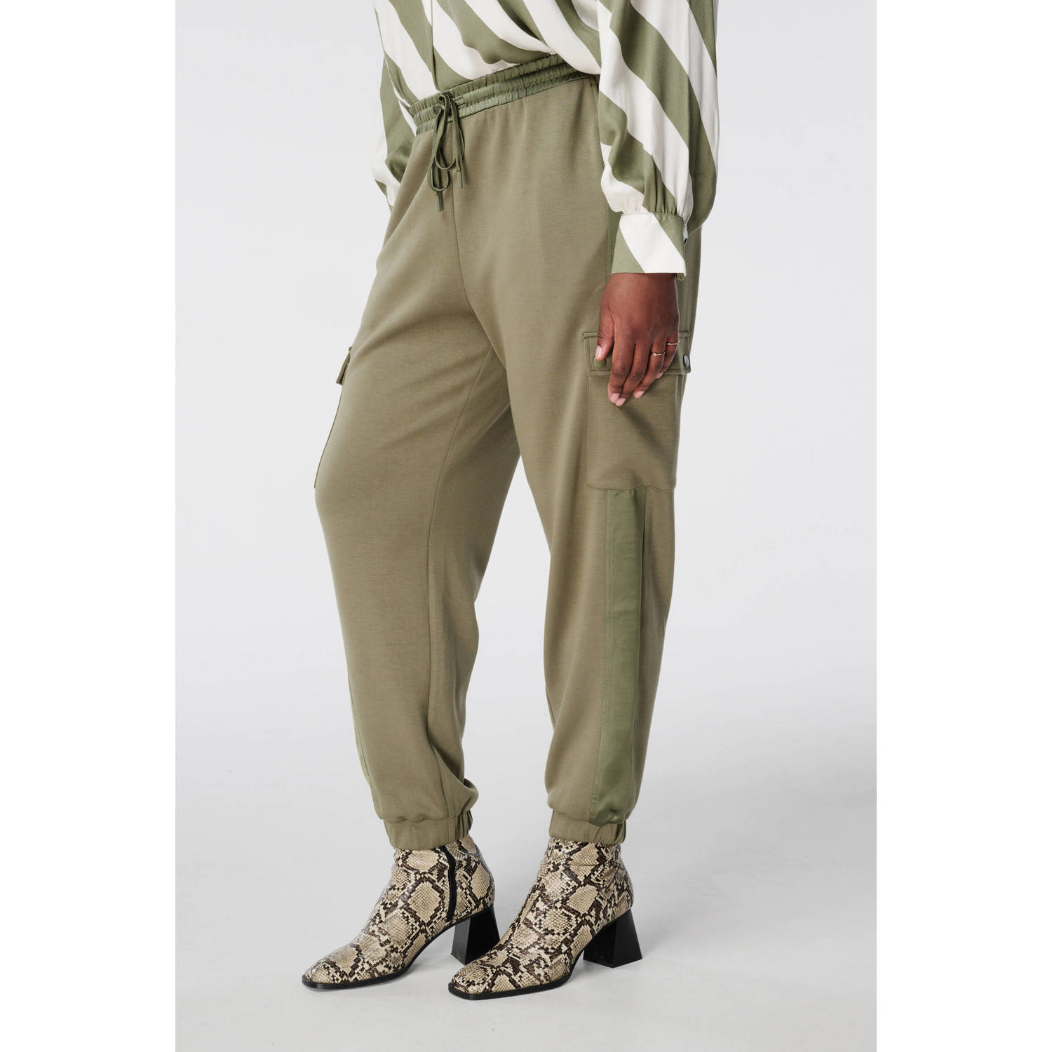 MS Mode relaxed regular waist casual broek kaki