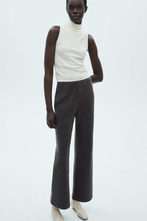 wide leg high waist casual broek grijs melange
