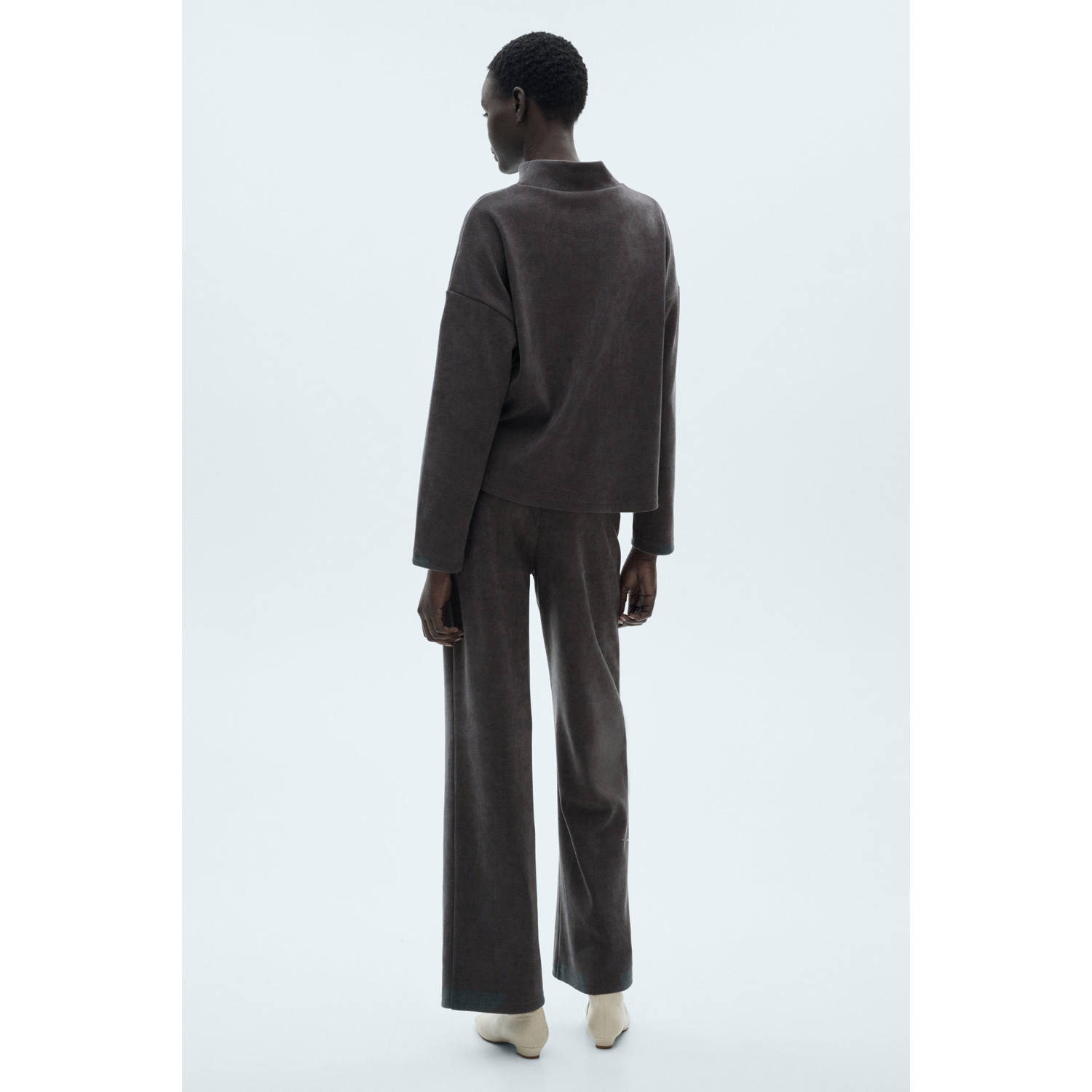 Mango wide leg high waist casual broek grijs melange