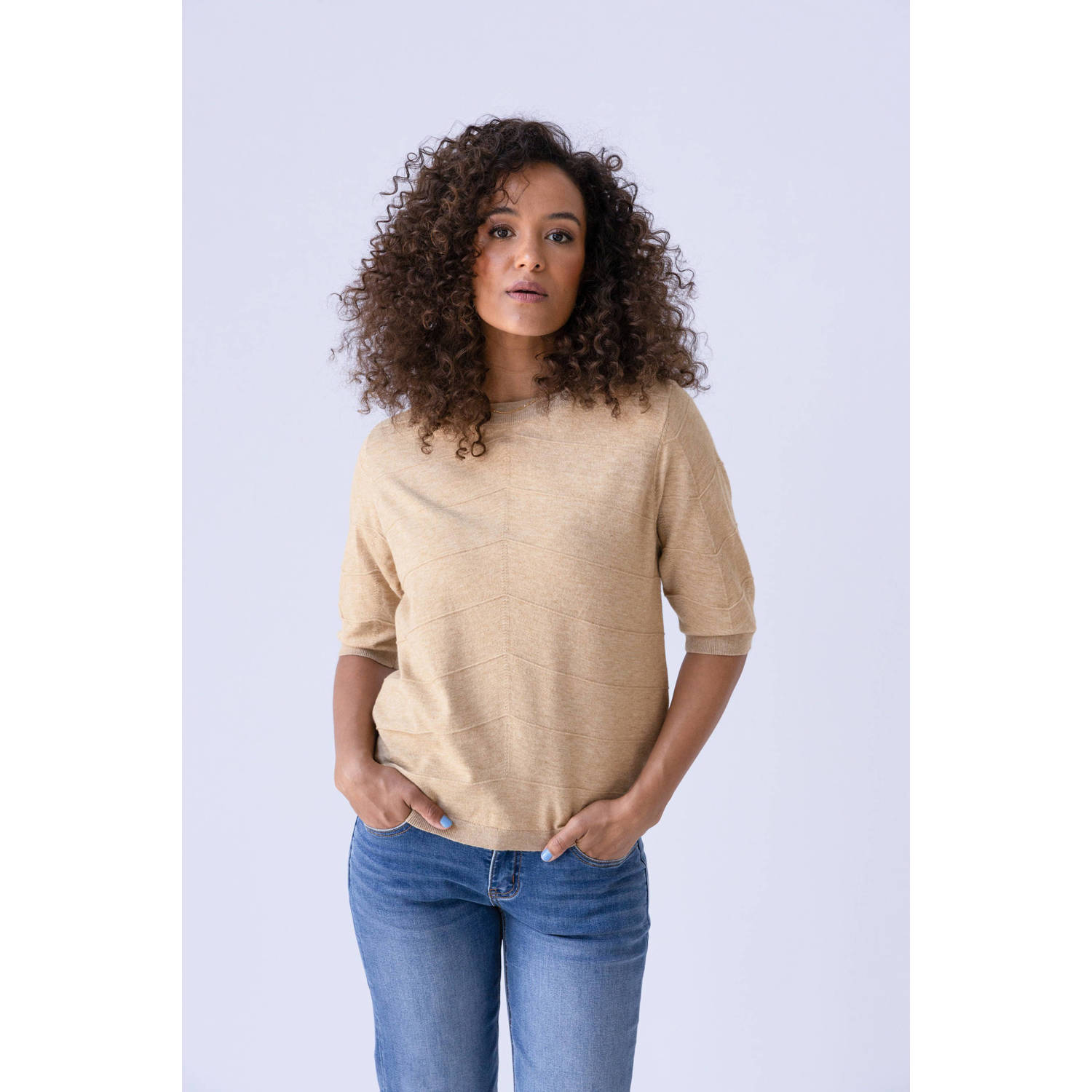 Ivy Beau pullover beige fijn gebreid