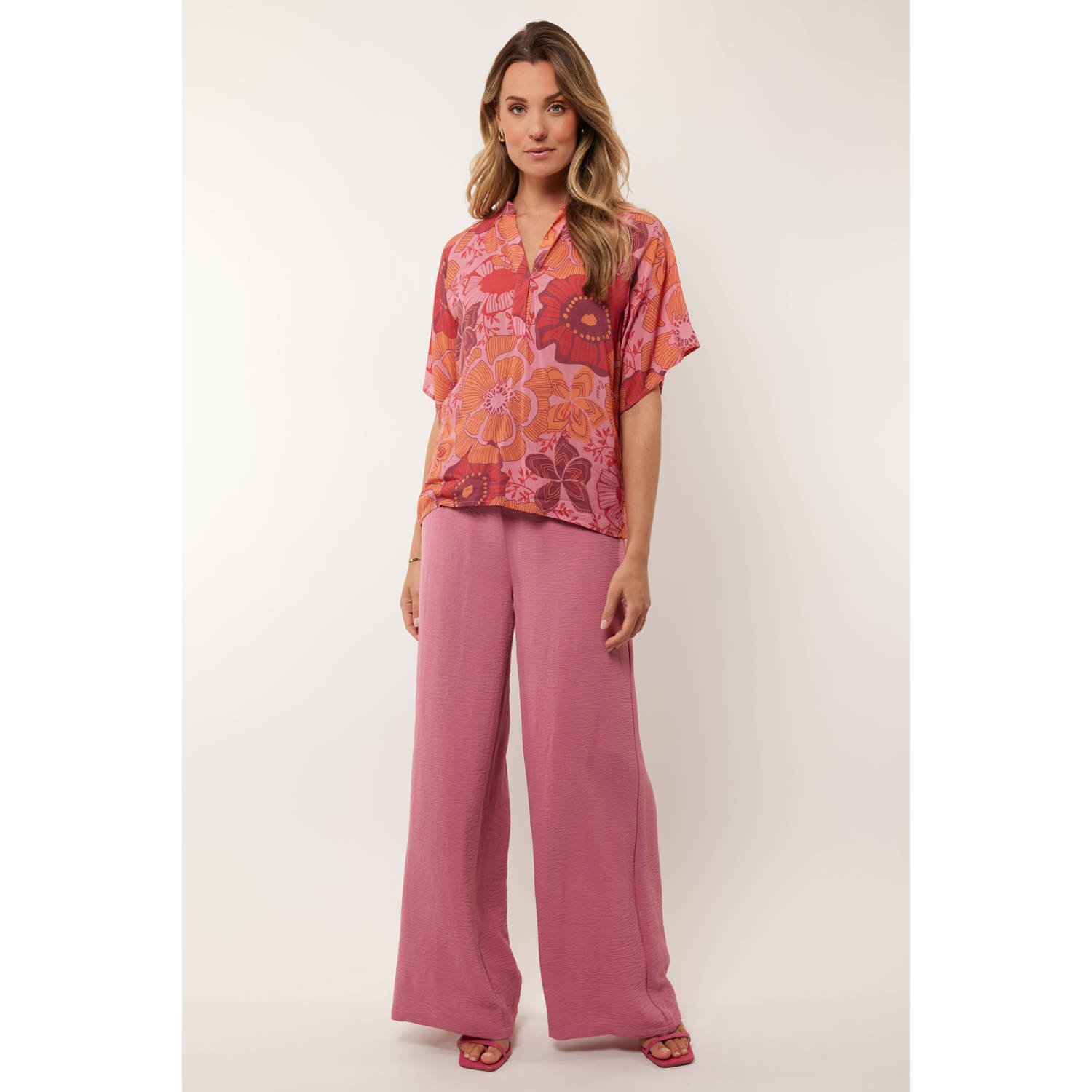 G-maxx wide leg high waist broek roze