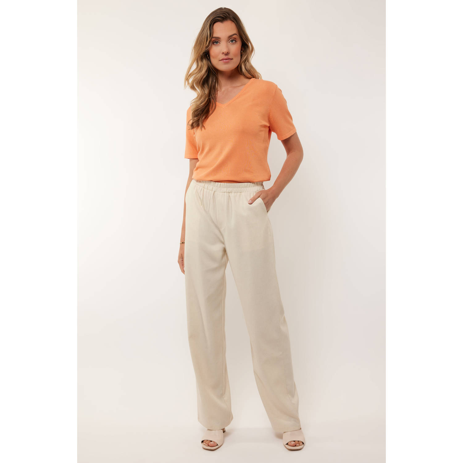 G-maxx wide leg regular waist broek zand