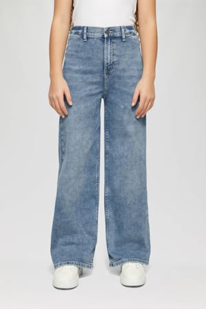 wide leg high waist jeans medium blue denim