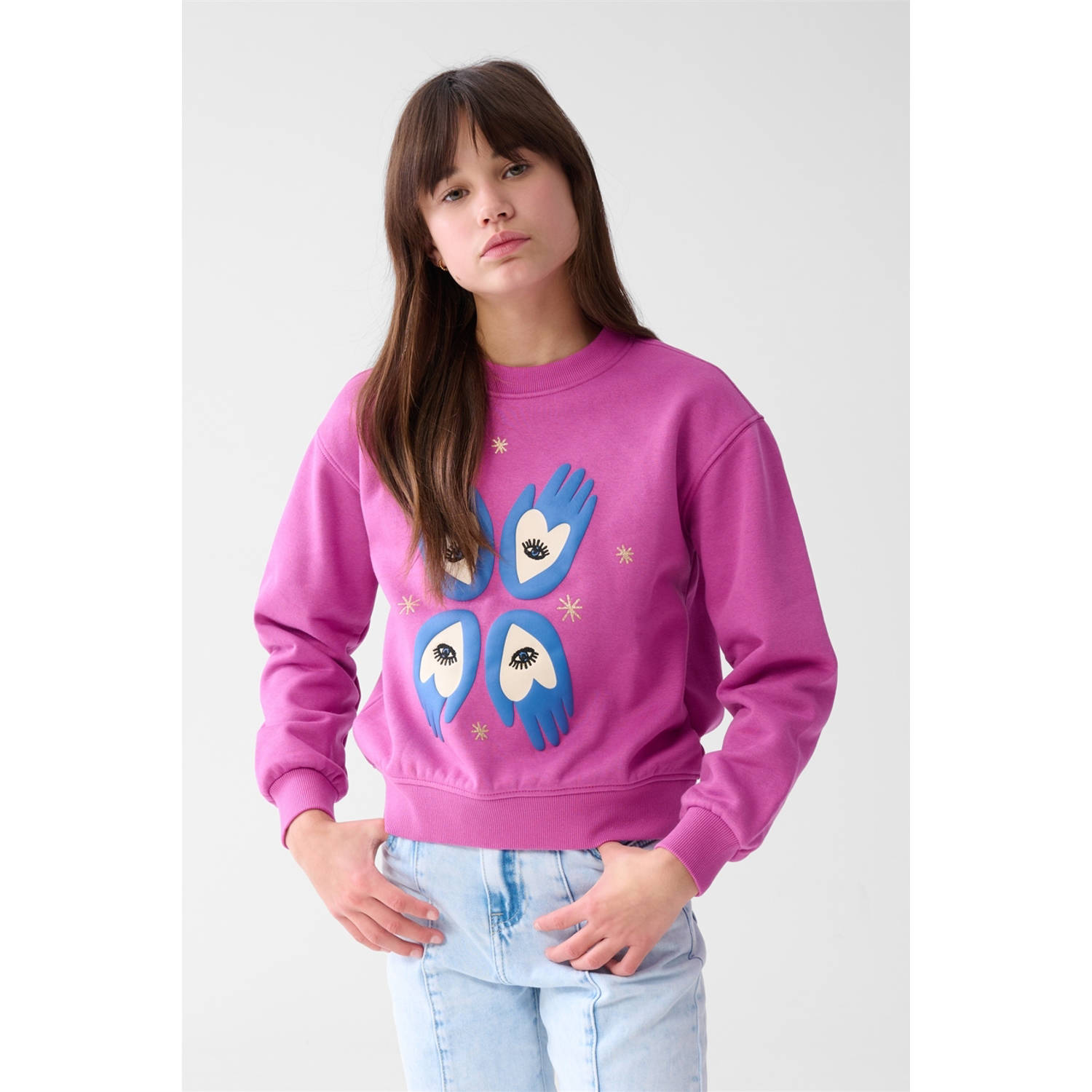 Shoeby sweater met artwork roze blauw