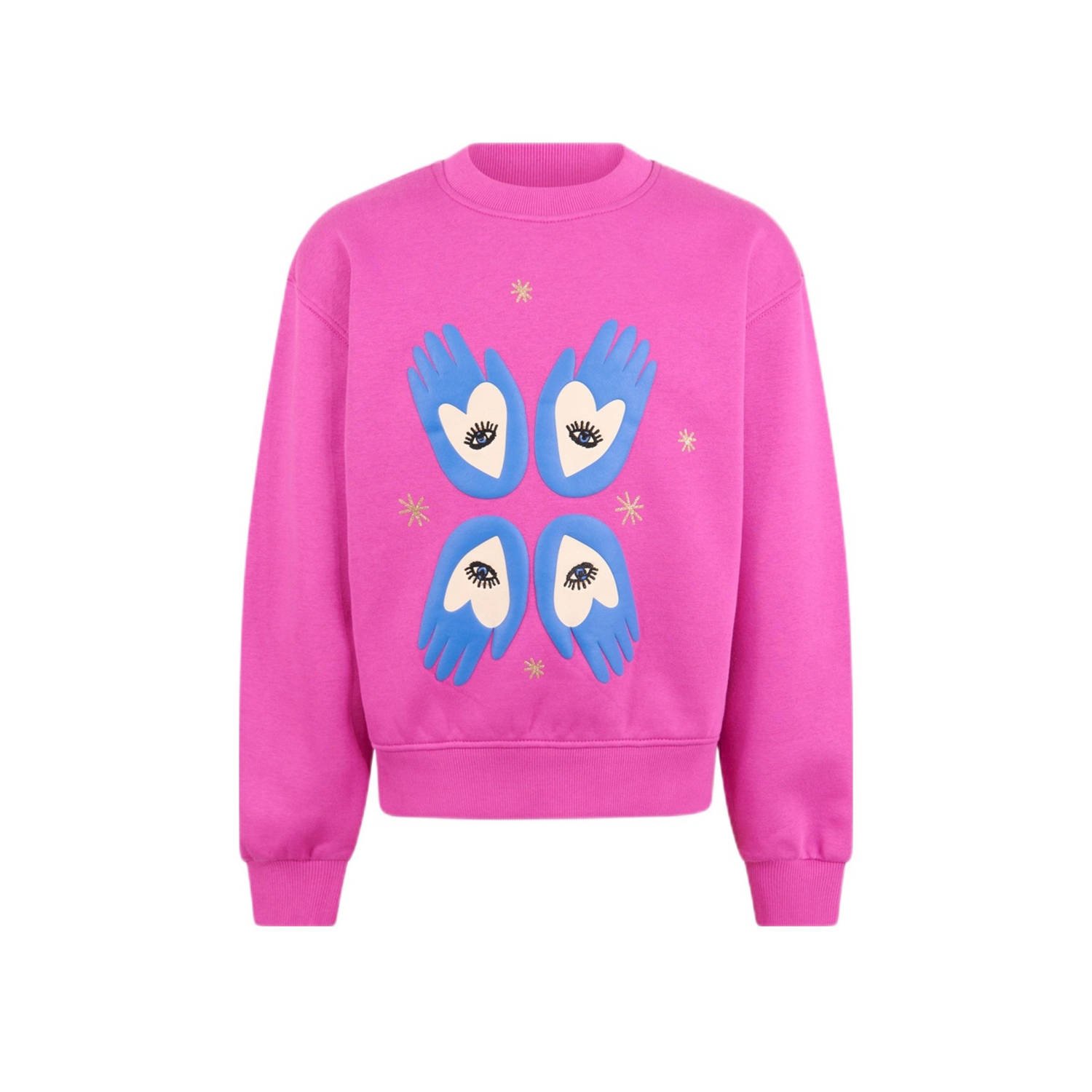 Shoeby sweater met artwork roze blauw