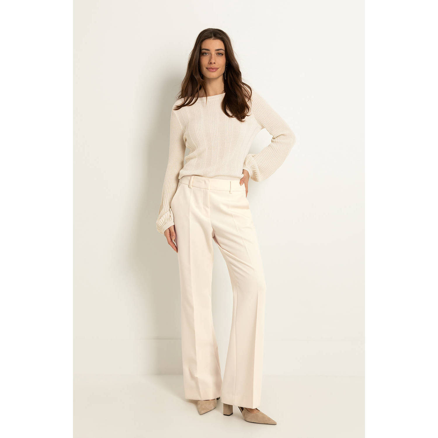 Claudia Sträter wide leg high waist broek ecru
