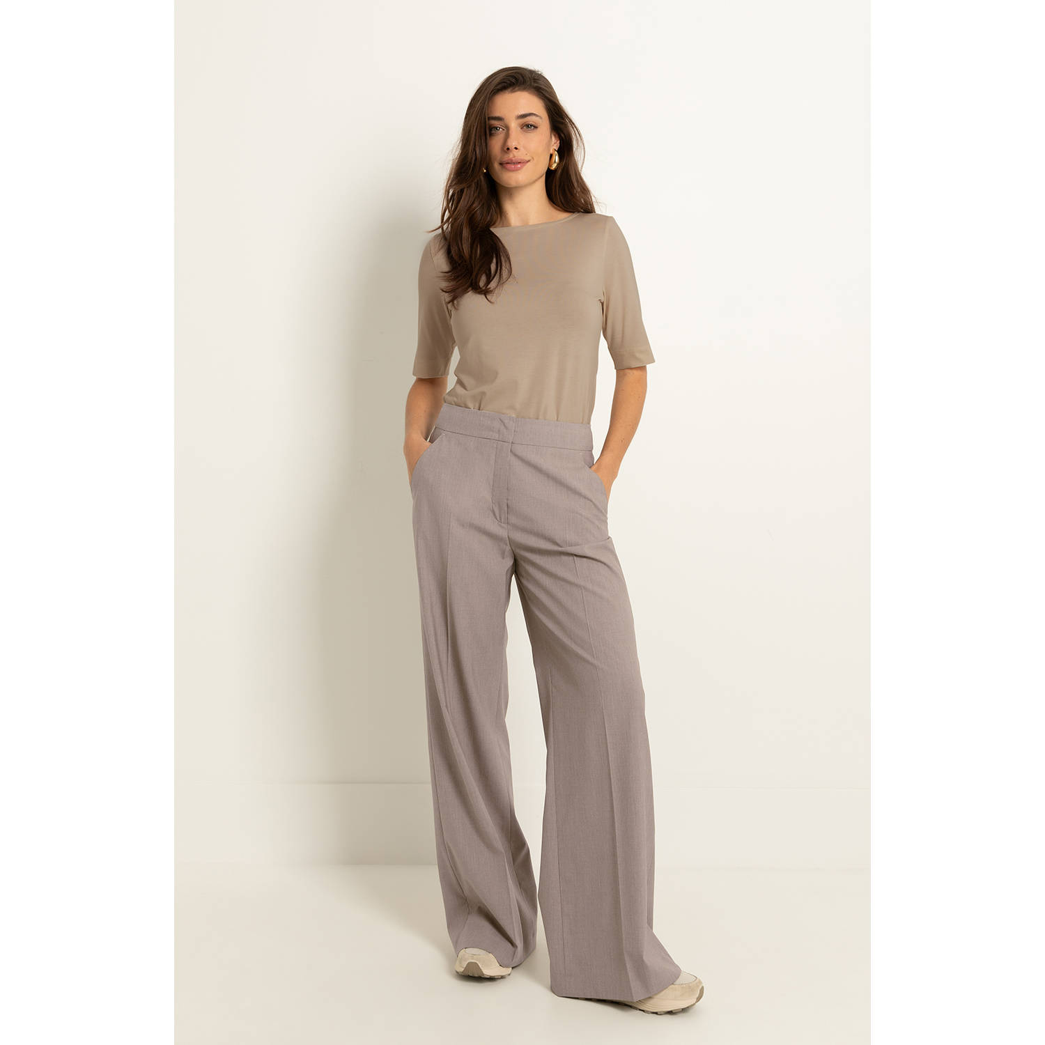 Claudia Sträter wide leg high waist pantalon taupe