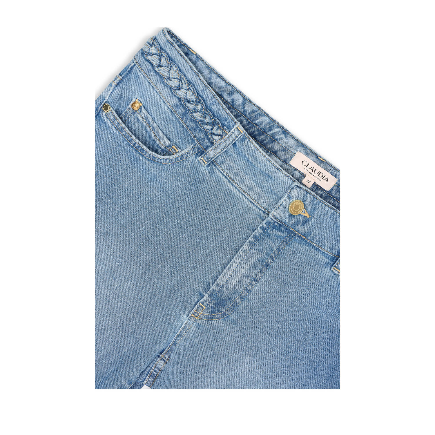 Claudia Sträter CLAUDIA BY CLAUDIA STRÄTER high waist flared jeans light blue denim met kabels