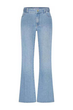 high waist flared jeans light blue denim met kabels