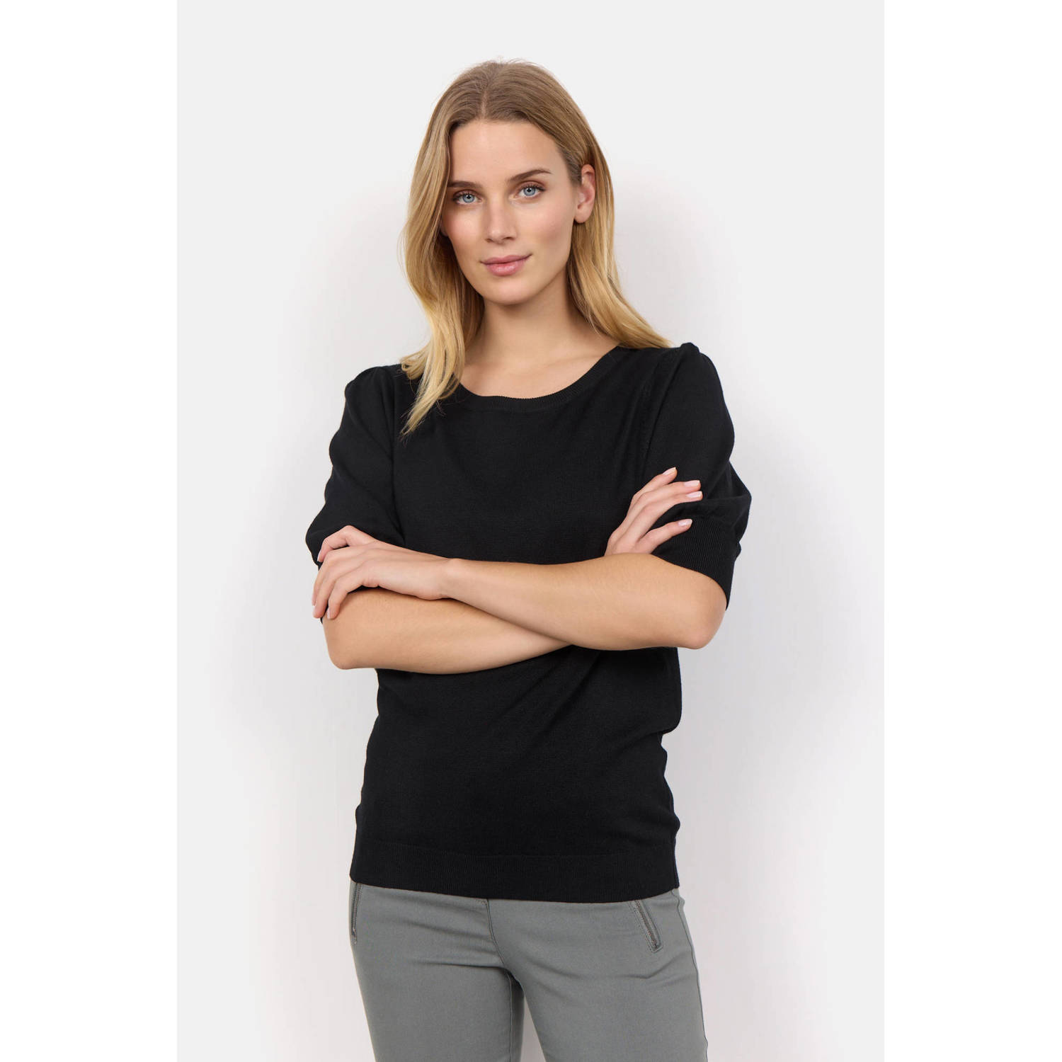 Soyaconcept top zwart fijn gebreid