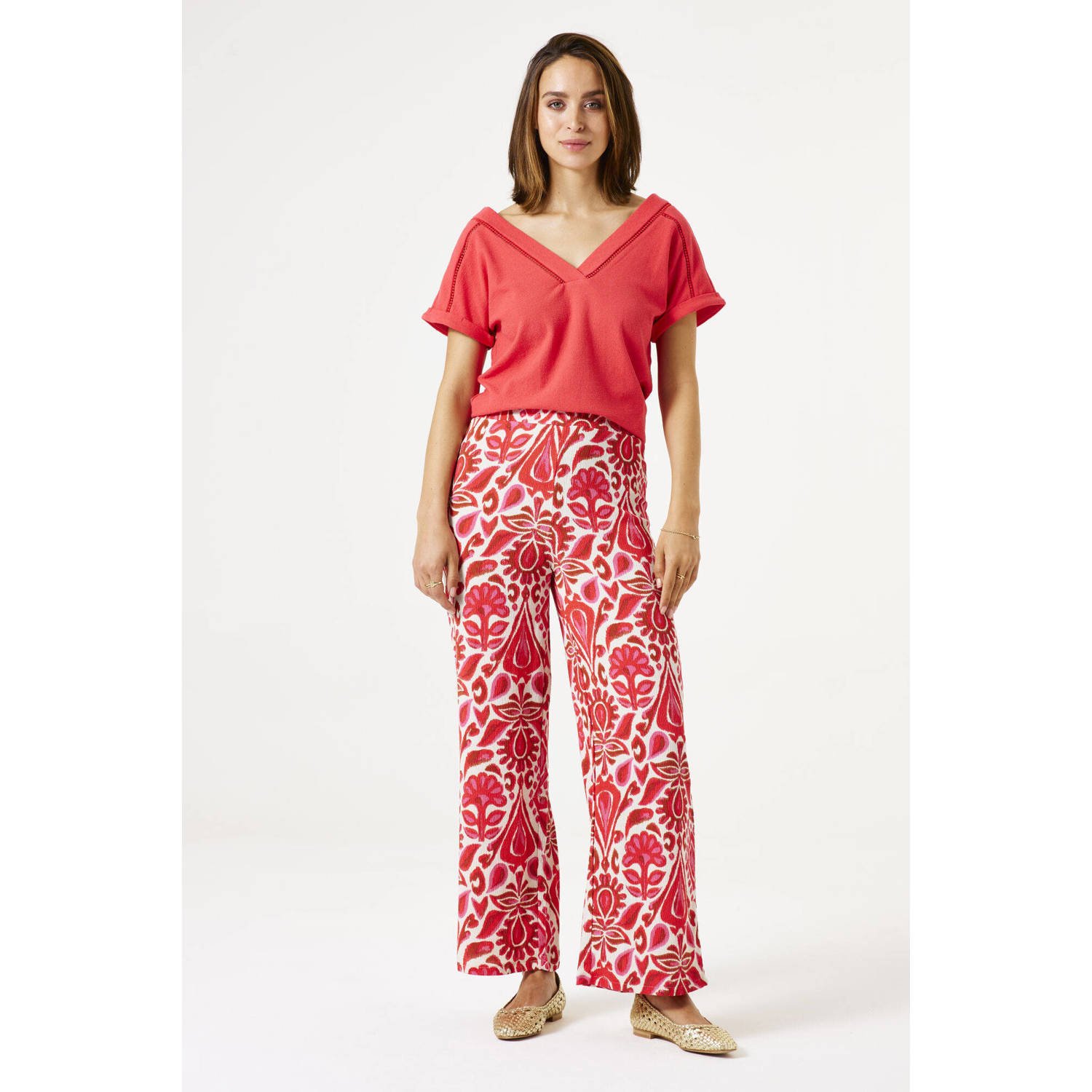 Garcia wide leg regular waist casual broek rood
