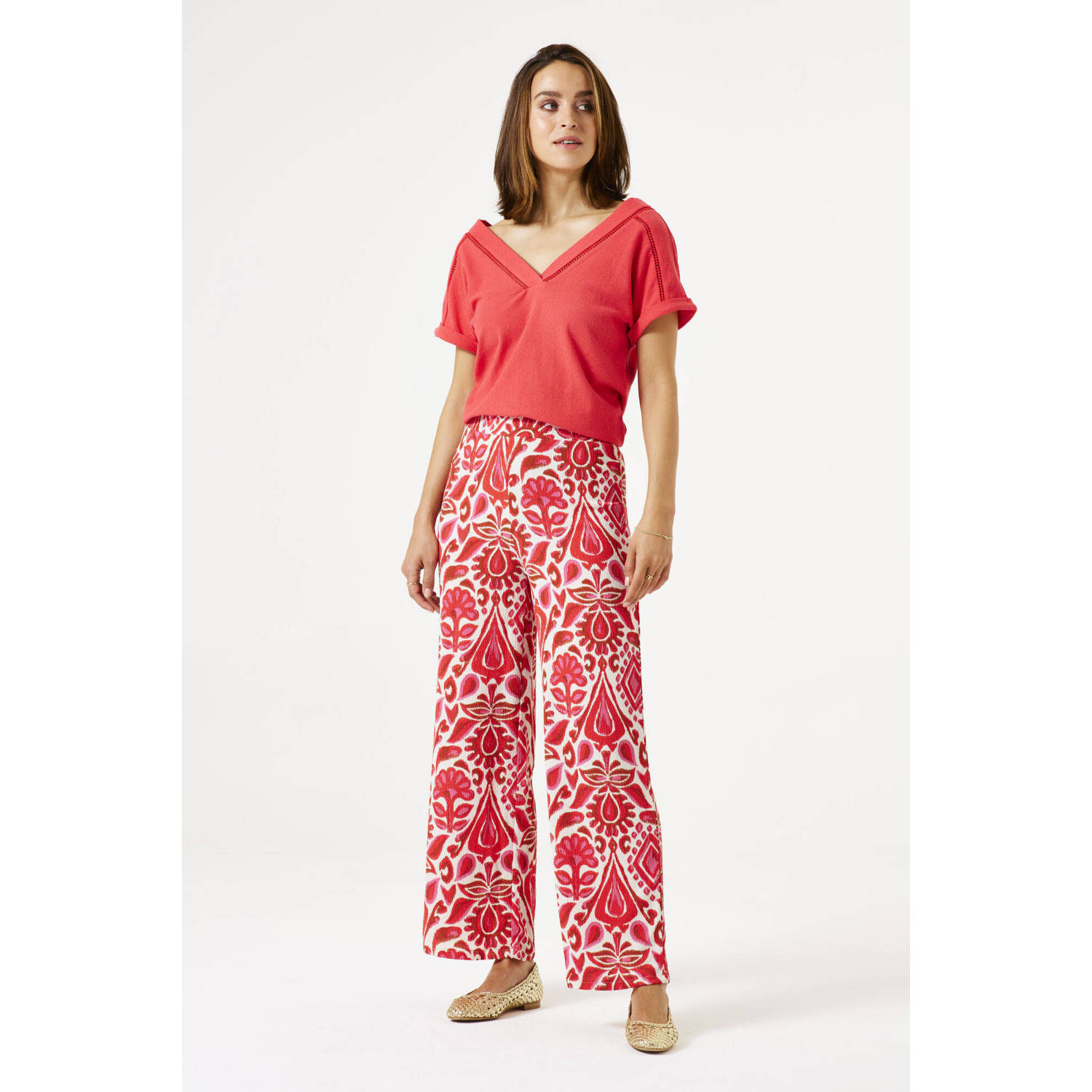 Garcia wide leg regular waist casual broek rood