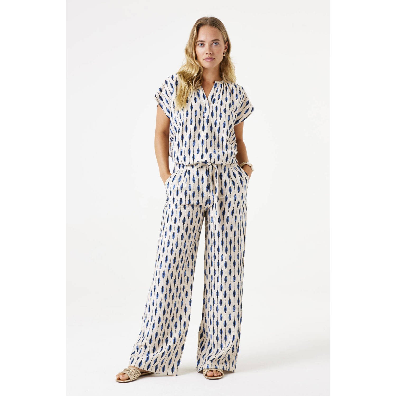 Garcia wide leg regular waist casual broek ecru