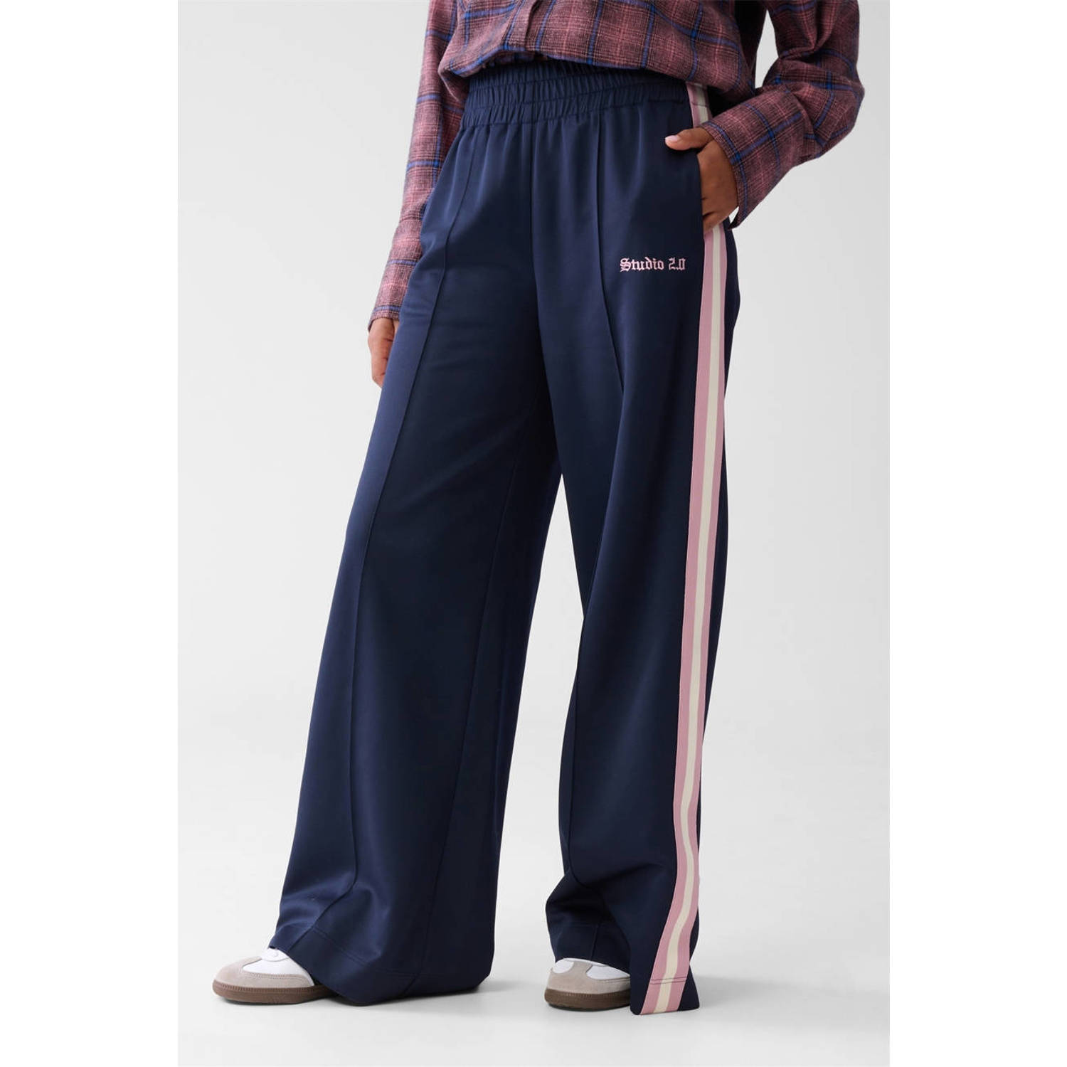 Shoeby wide leg high waist casual broek donkerblauw