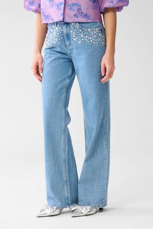 high waist medium blue denim