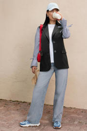thumbnail: LTB high waist wide leg jeans medium blue denim