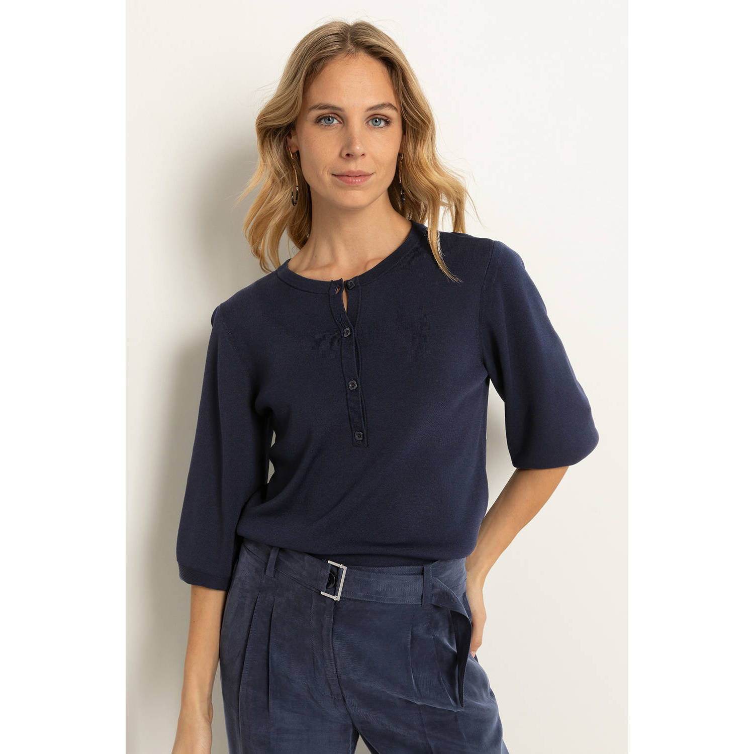 Claudia Sträter gebreide trui donkerblauw