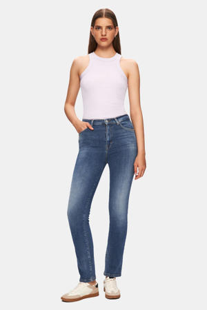high waist skinny jeans dark blue denim