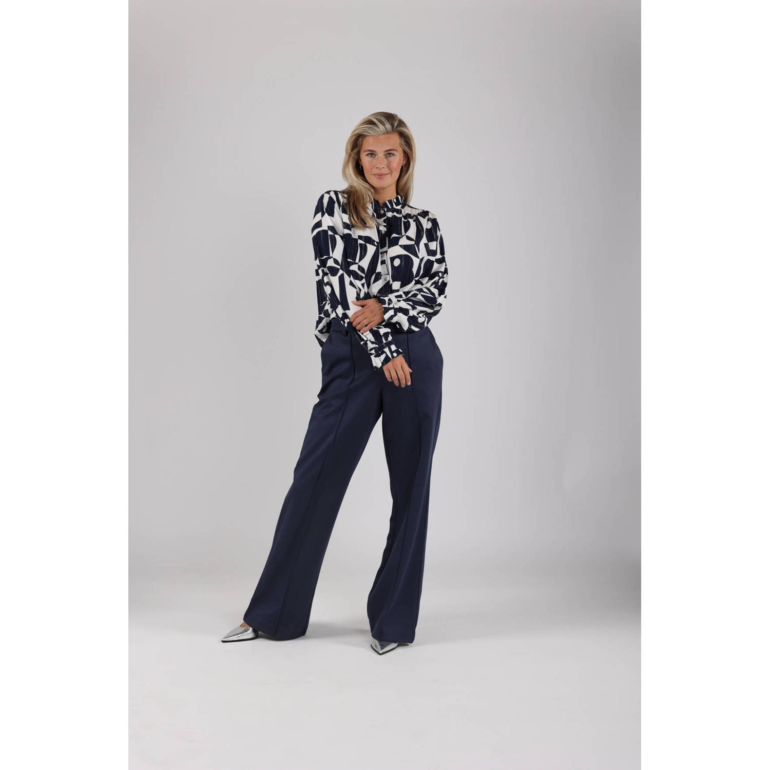 NUKUS straight high waist pantalon donkerblauw