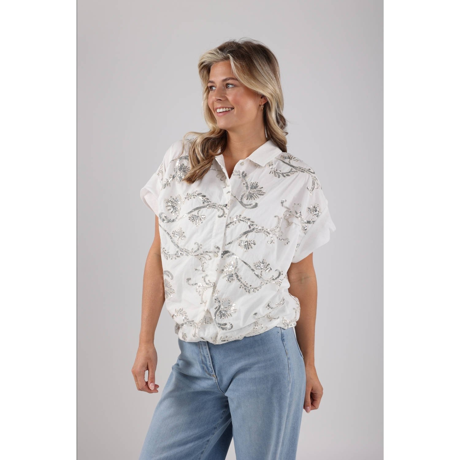 NUKUS Dames Blouses Catalina Blouse Paillet Wit