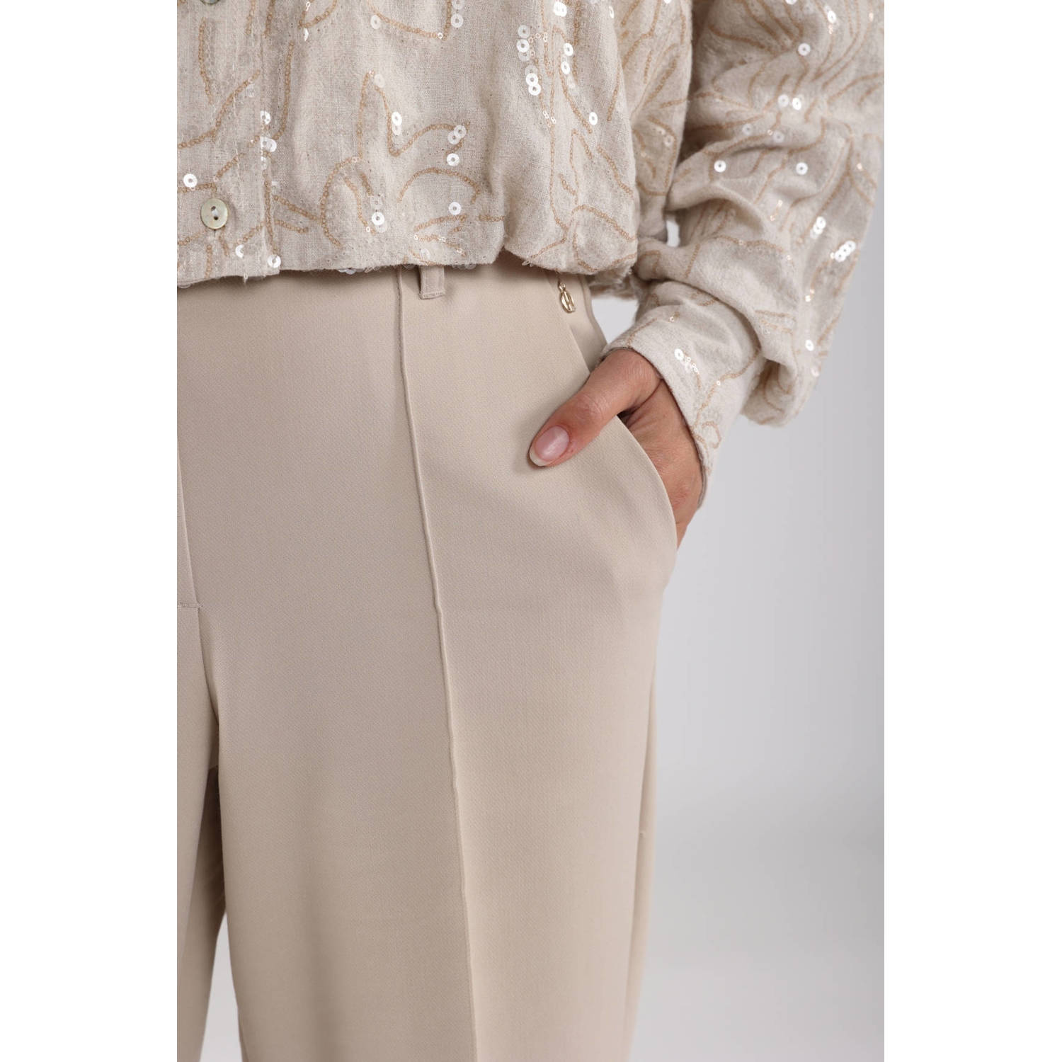 NUKUS straight high waist pantalon beige