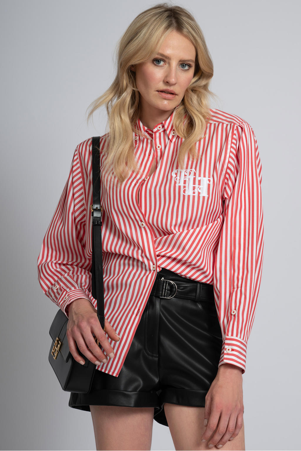 Rood en ecru dames Fifth House blouse van polyester met strepenprint, lange mouwen, klassieke kraag en knoopsluiting