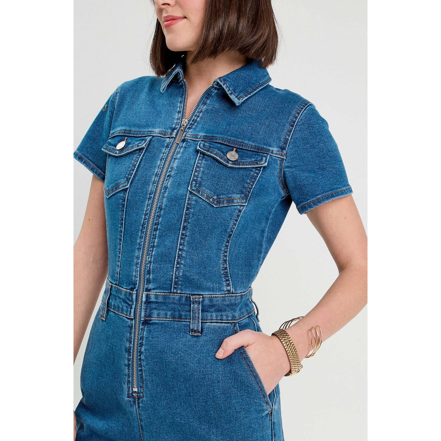 Cache denim jumpsuit medium blue denim