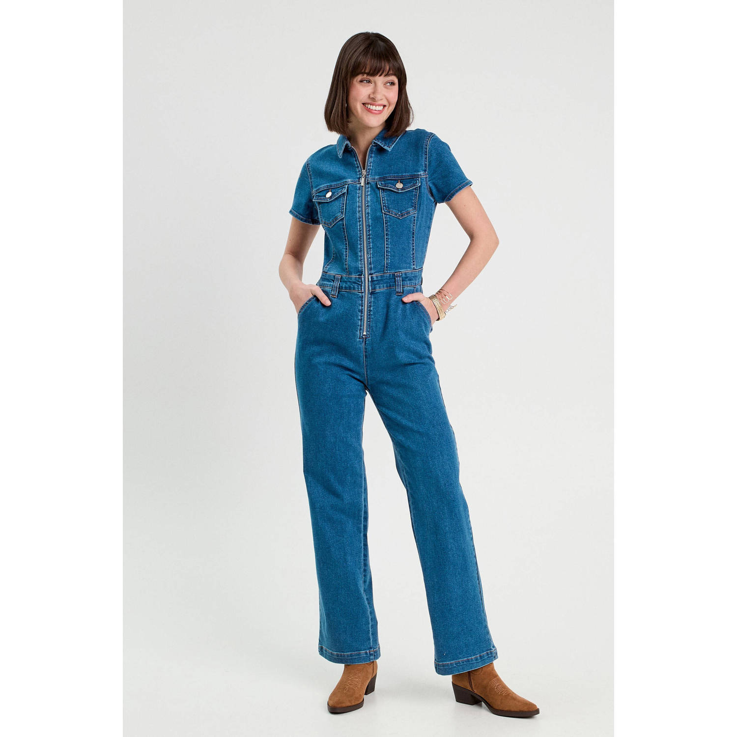 Cache denim jumpsuit medium blue denim