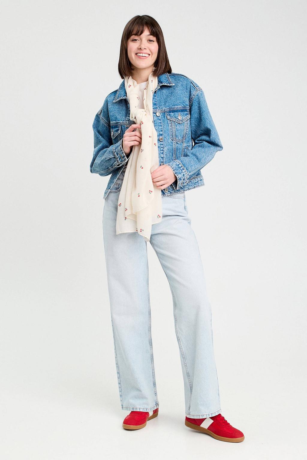 Light blue denim dames Cache Cache wide leg jeans van denim met rits- en knoopsluiting en effen