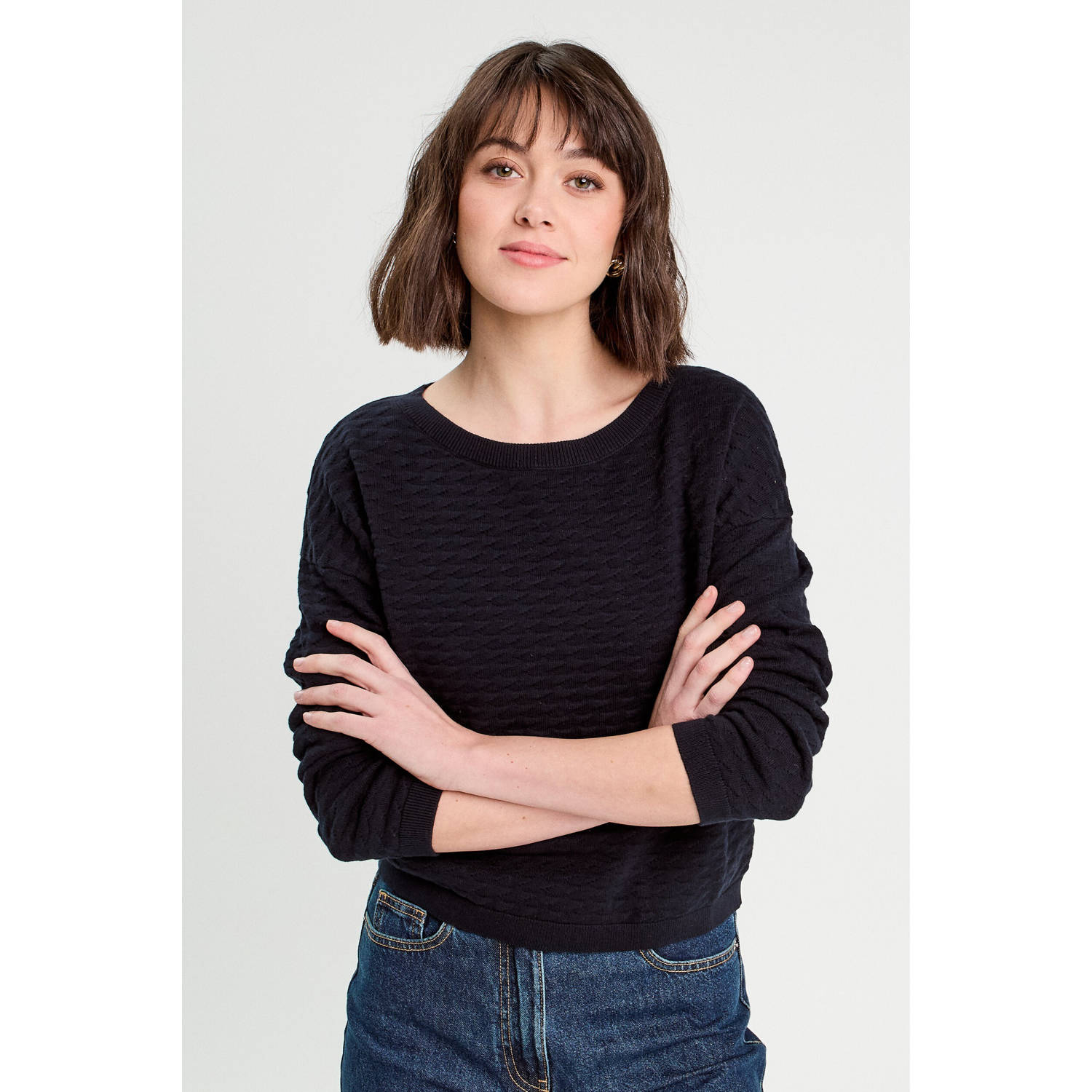 Cache pullover donkerblauw ajour